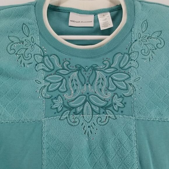 Alfred Dunner Sweater Womens XL Embroidered with Gem Stone Long Sleeve Green - Picture 2 of 10